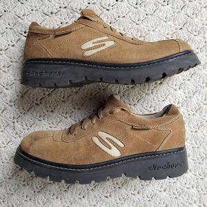Vtg Skechers Suede Platform Chunky Sole 90s Y2K Shoes Sneakers Brown